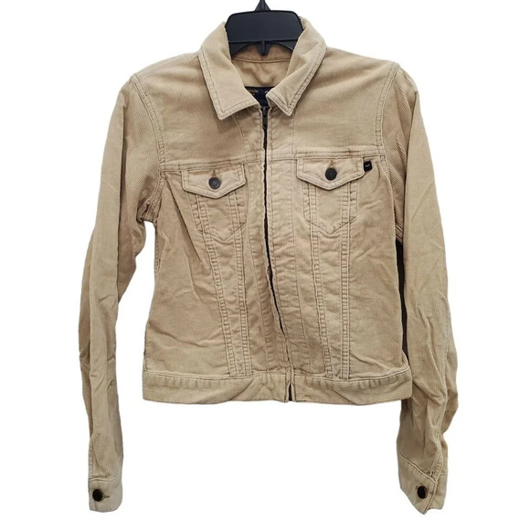Abercrombie & Fitch Women's Vintage Tan Retro 70s Corduroy Zip Front Jacket‎ S - Picture 1 of 8